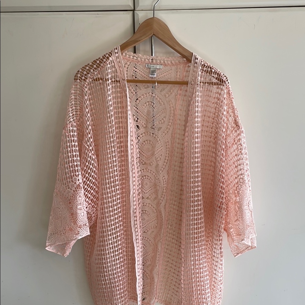 Pink Crochet Open Cardigan Kimono